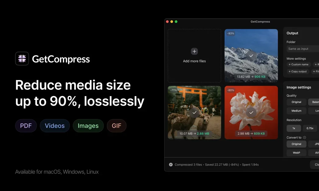 [GetCompress] Lossless media compression without context switching