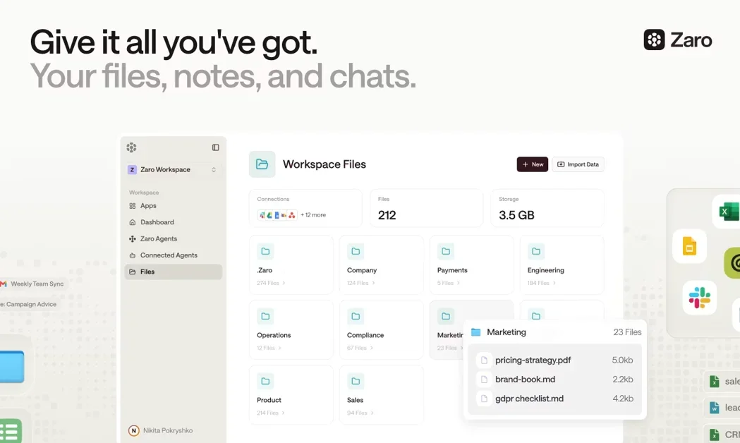 [Zaro] Build agents & apps on top of your context with one prompt.