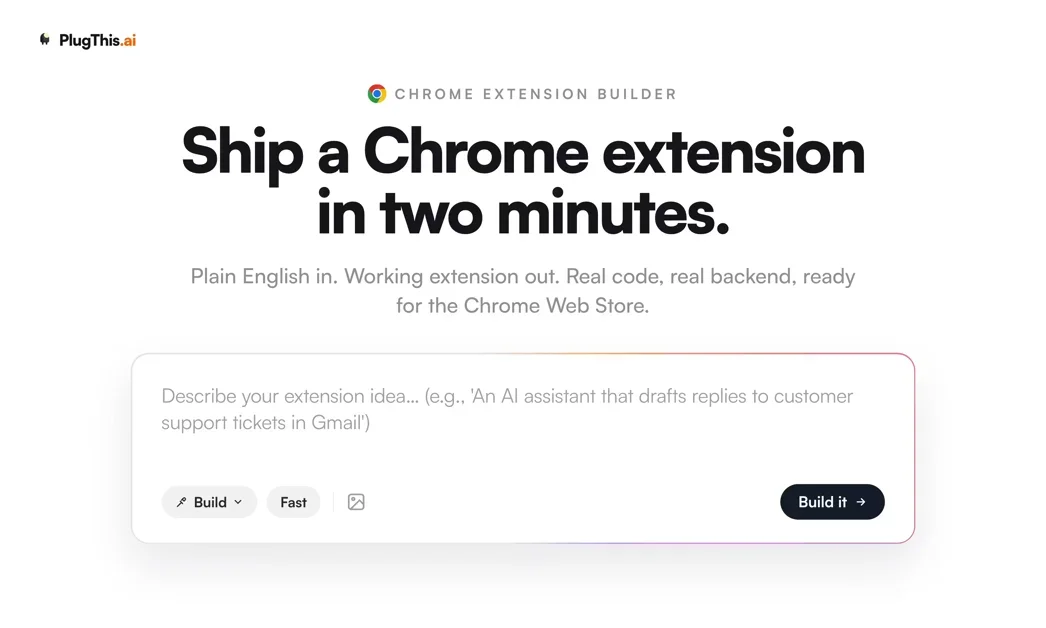 [PlugThis] Like Lovable, but for Chrome extensions