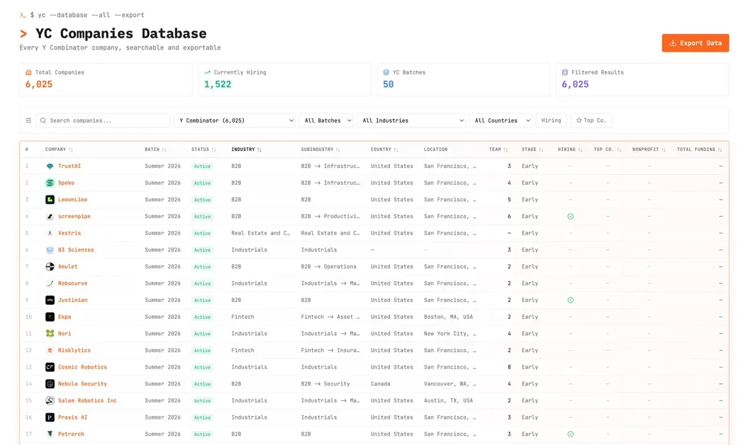 [ExploreYC] Open-source API for Y Combinator & a16z company data