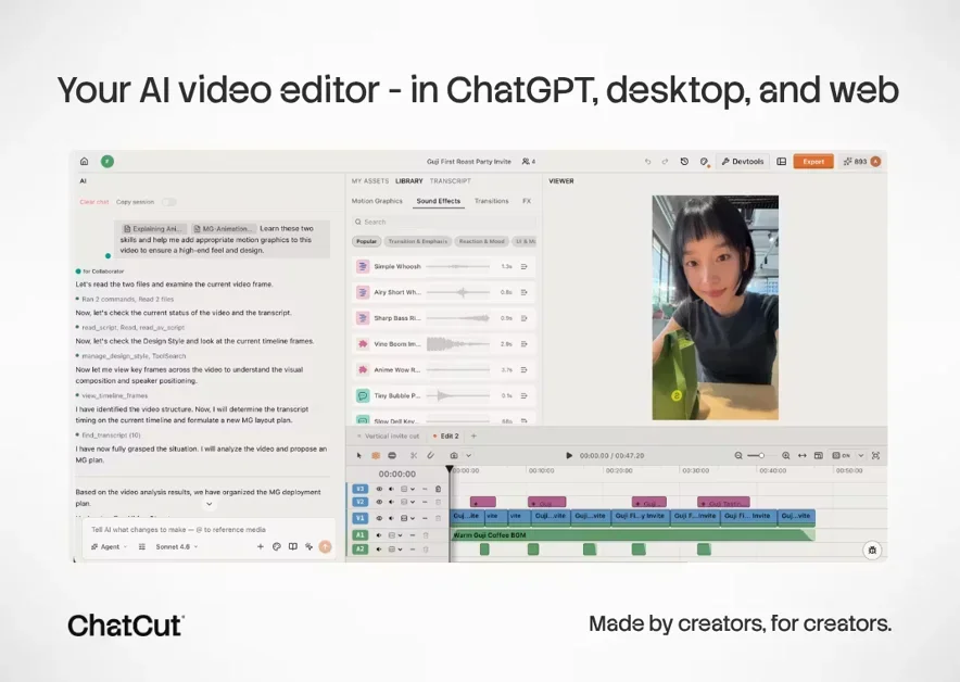 [ChatCut] Your AI video editor in ChatGPT, desktop, and web