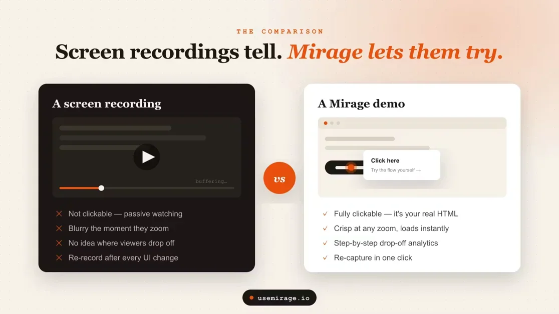 [Mirage] Turn your SaaS into a clickable demo in 90 seconds.