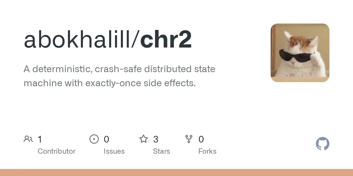 chr2 - a deterministic replicated log with a durable outbox for side effects