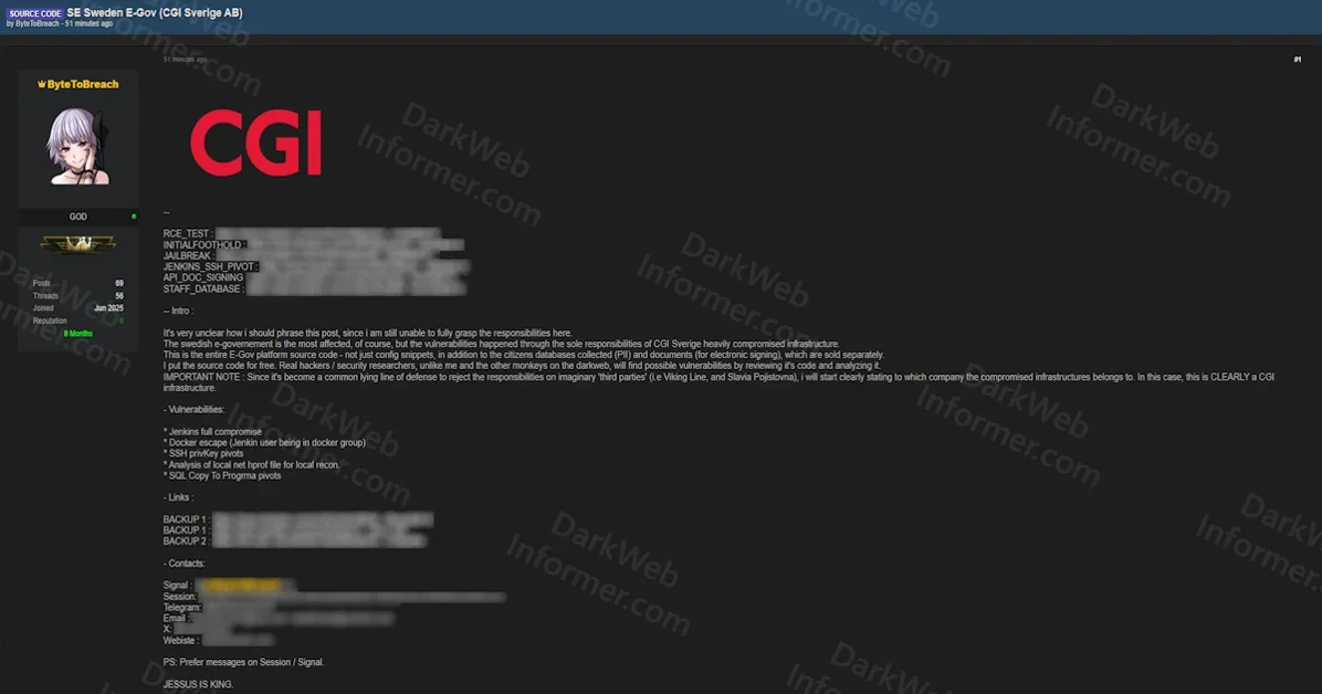 Full Source Code of Sweden's E-Government Platform Leaked From Compromised CGI Sverige Infrastructure