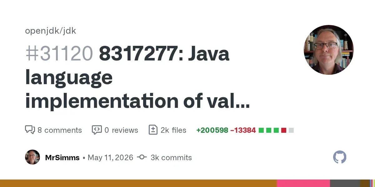 8317277: Java language implementation of value classes and objects by MrSimms · Pull Request #31120 · openjdk/jdk