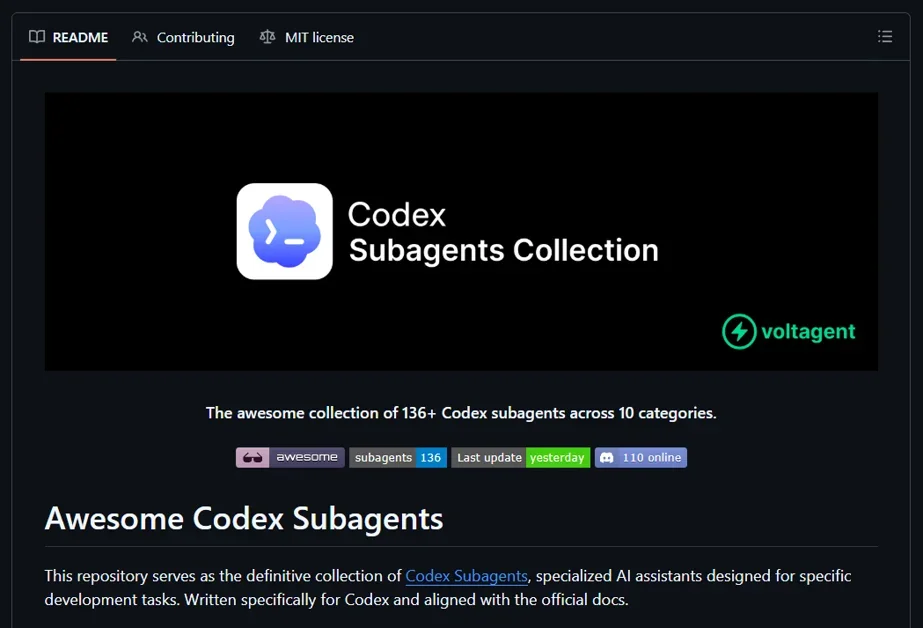 Codex 서브에이전트 136개 모음집: awesome-codex-subagents